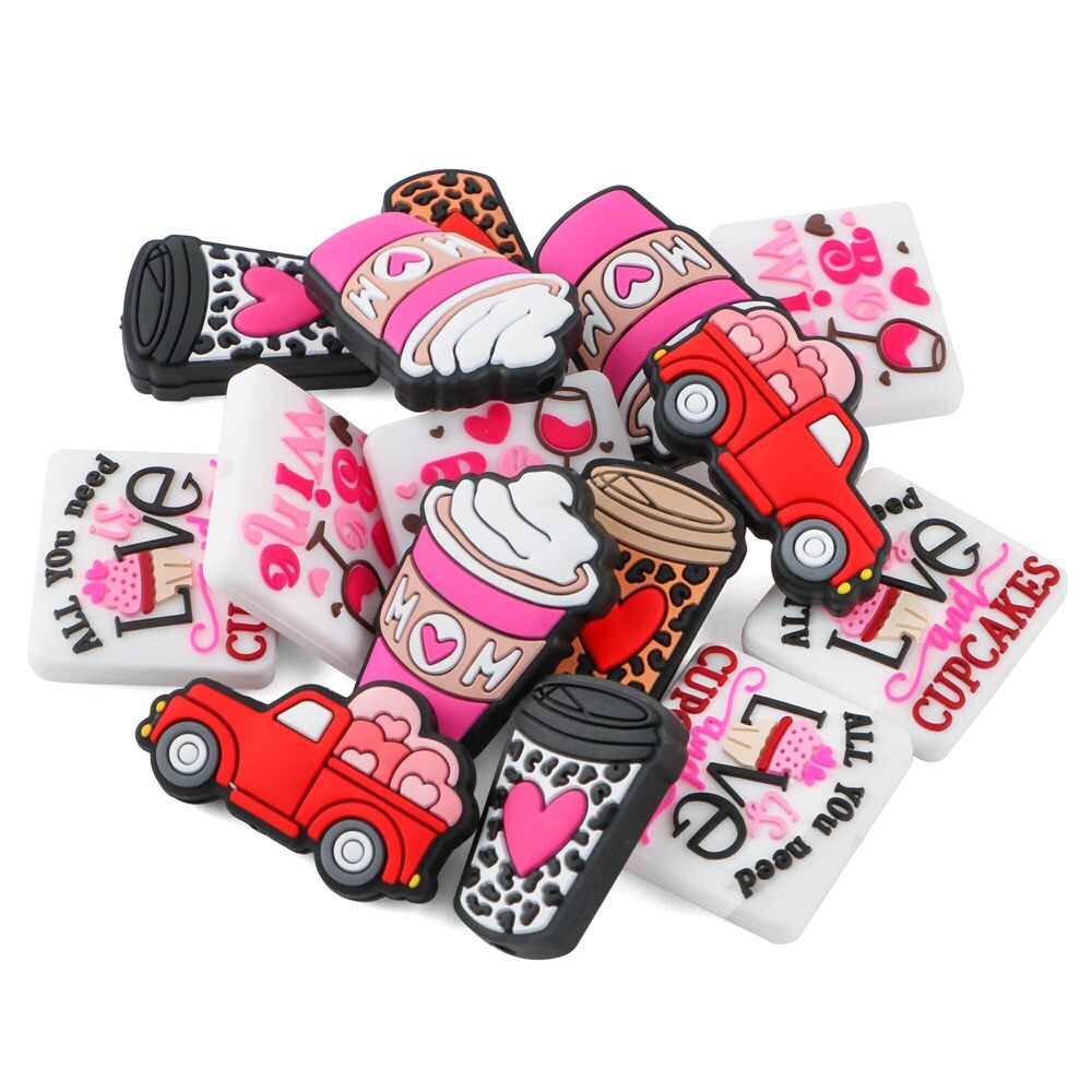 4303 15PCS Silicone Focal Beads for Keychain Making, Valentine Focal